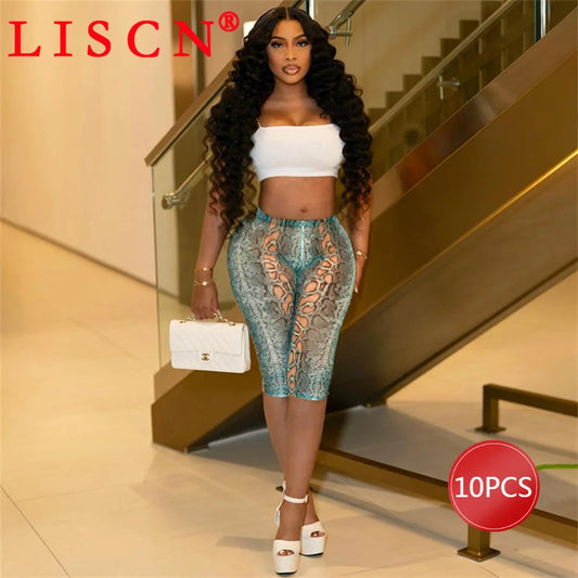 10 Bulk Items Wholesale Lots Knee Length Sexy Snake Printing Bodycon Y2k Pants Women Bottoms  Summer Capris Clothes  pant