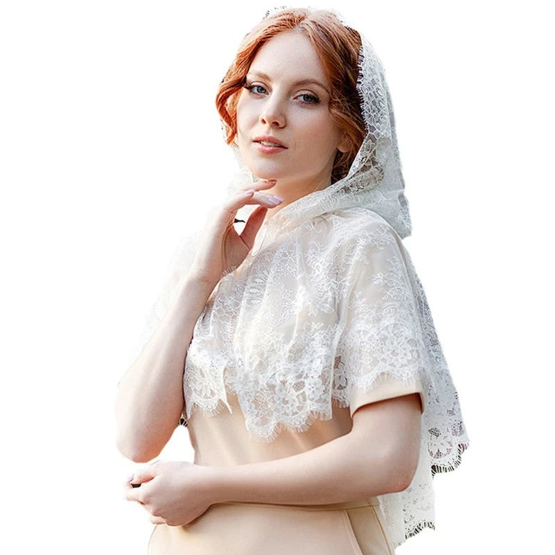 Woman Lace Trim Sheer Shawl for Wedding Church Summer Travel Body Cool Breathable Shawl with Hoodie Hot Weather Supplies  SCARF
