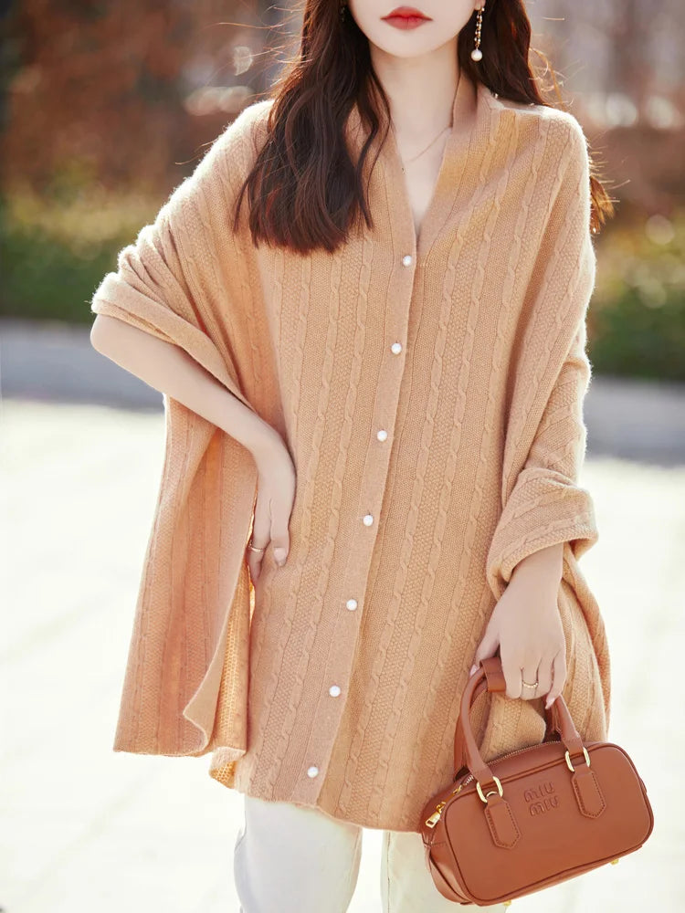 Spring and Autumn Trend 100% Pure Wool Shawl Women's Coat Multi-Functional Scarf Wool Knitted Cardigan Super Versatile Sweater
