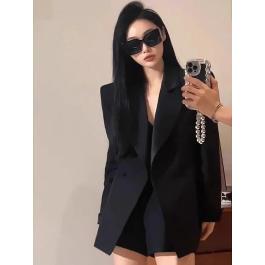 Elegant Black Suit Jacket for Women Autumn New Style Small Size Ladylike Fashionable Chinese Brand Large Size Suit Set