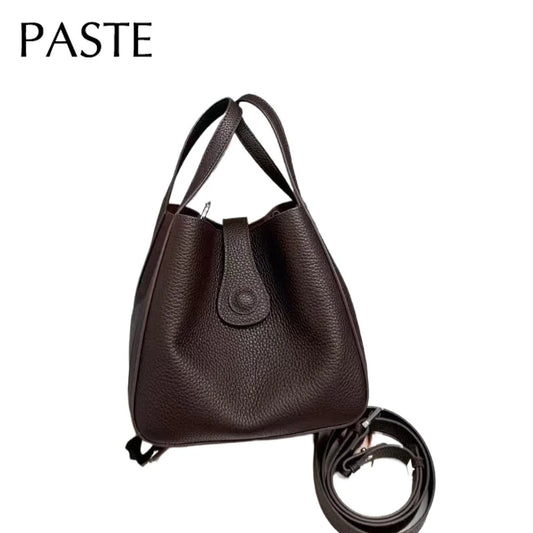 Japanese and Korean Style All-match Coffee Small Daily-use Bucket Tote Genuine Cow Leather Women Handbag Female Crossbody Bag