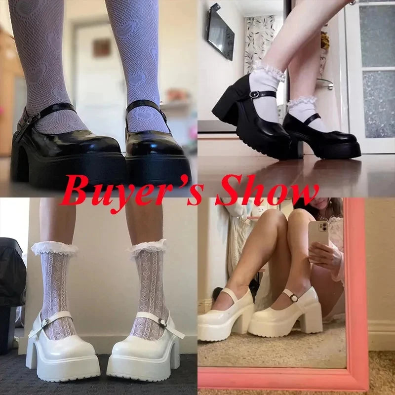 Manufacturer   Black Super High Heels Mary Jane Shoes Women  Goth Chunky Platform Pumps Woman Plus Size Ankle Buckle Party Lolita Shoes 42   Pumps