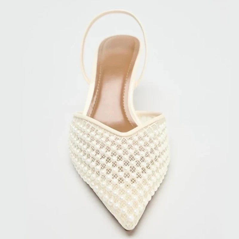 Manufacturer   Mesh Brand Sandals Women Pumps Pointed Toe Elegant Slingback High Heels Female String Bead Designer Banquet Wedding Dress Shoes   Pumps