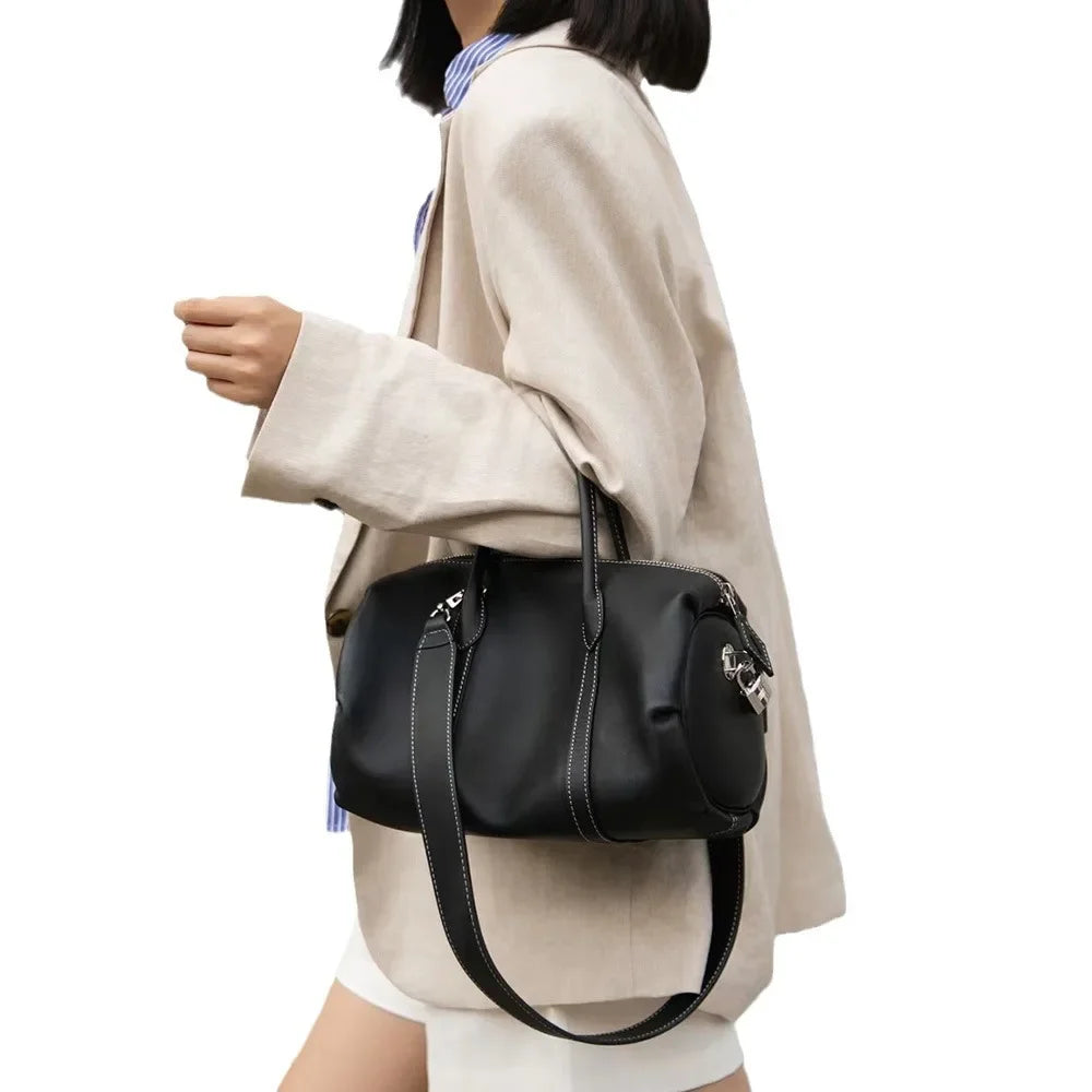 New Style Genuine Leather Women's Bag Large Capacity Commuter Handbag Vintage Single Shoulder Bag Motorcycle Equipment Acce