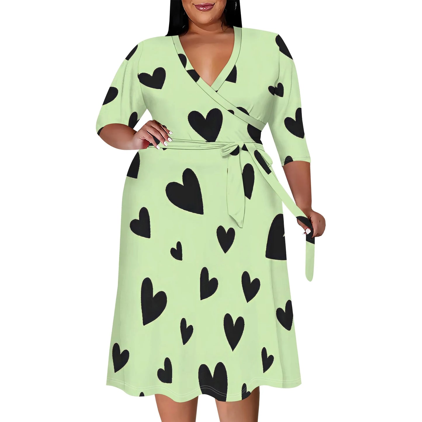 Women's Floral Print Maxi Dresses Summer with Pockets Casual 3/4 Sleeve V-Neck Wrap Tie Waist Long Dress