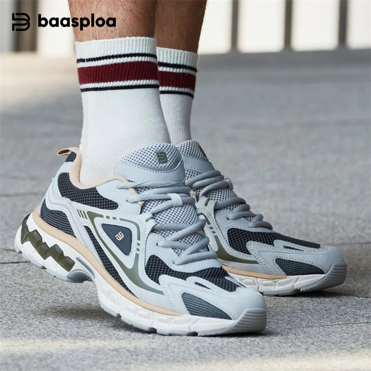 Manufacturer   Baasploa Men Sport Shoes Mesh Breathable Retro Running Shoes Fashion Classics Comfort Casual Sneakers Male Lace-up New Arrival    Sneakers