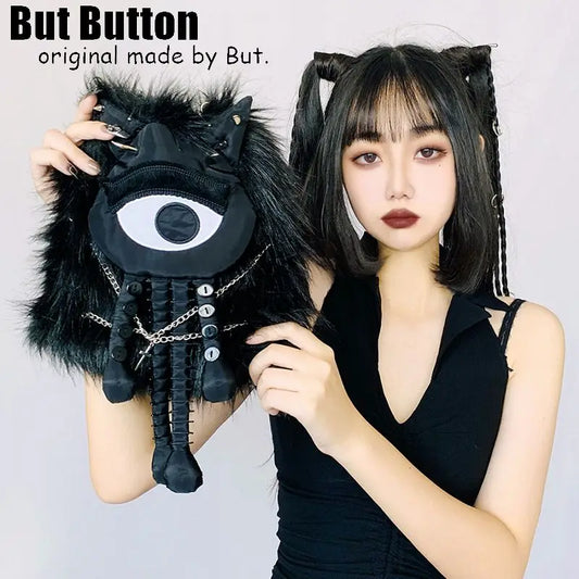 Y2k Girl Vintage Gothic Harajuku Punk Autumn Winter Furry Chain Cross Shoulder Black Plush Women's Decoration One Shoulders Bag