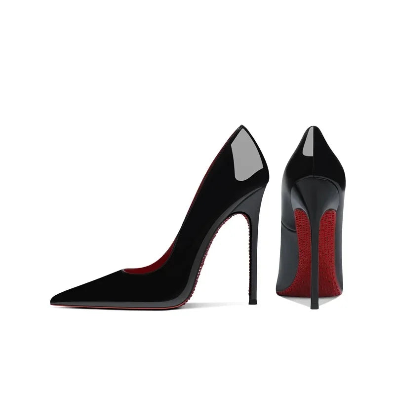 Manufacturer   Red Bottom High Heels Women's Thin Heel Summer New Sexy Black Patent Leather Soft Bottom Pointed Toe Single Shoes   Pumps