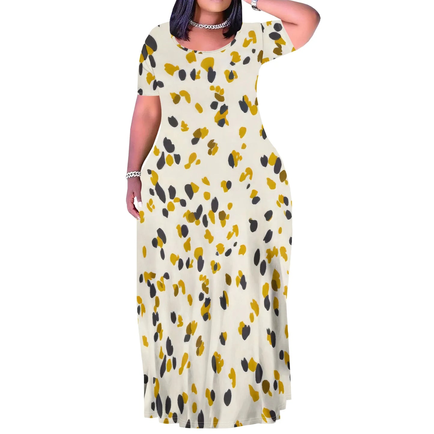 Summer Women's Casual Fashion Printed Boho Sleeveless Plus Size Loose Long Sexy Maxi Flutter Dress with Pockets