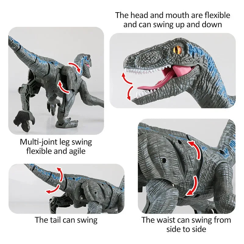 Remote Control Dinosaur Toys Kids RC Electric Walking Jurassic Dinosaur Simulation Velociraptor Toy With LED Light And Roaring