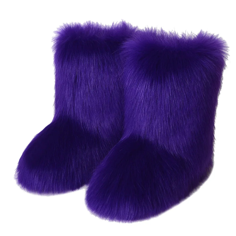 Manufacturer   Winter Shoe Women's Winter Fluffy Faux Fox Fur Boots Woman Plush Warm Snow Boots Luxury Footwear Girls' Furry Fur Bottes Fashion   boots