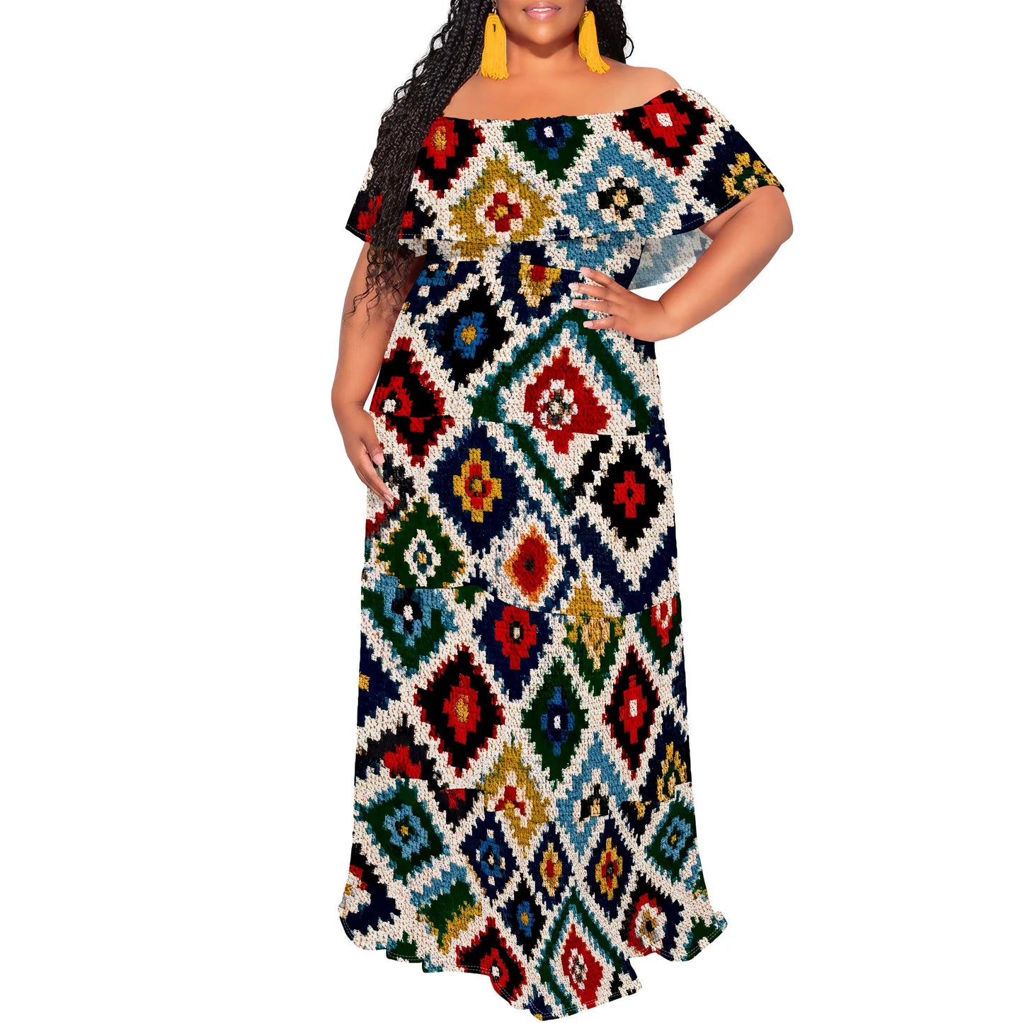 Womens Off The Shoulder Dress Summer Casual Long Ruffle Party Side Split Beach Maxi Dresses with Pockets