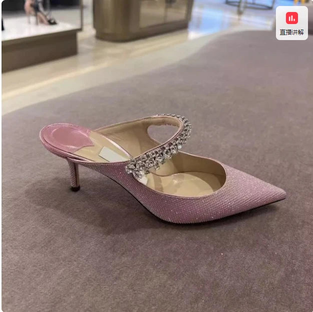 Manufacturer   European and American Spring and Autumn New Women High Heel Shoes High Quality Diamond Decoration Muller Shoes   Pumps