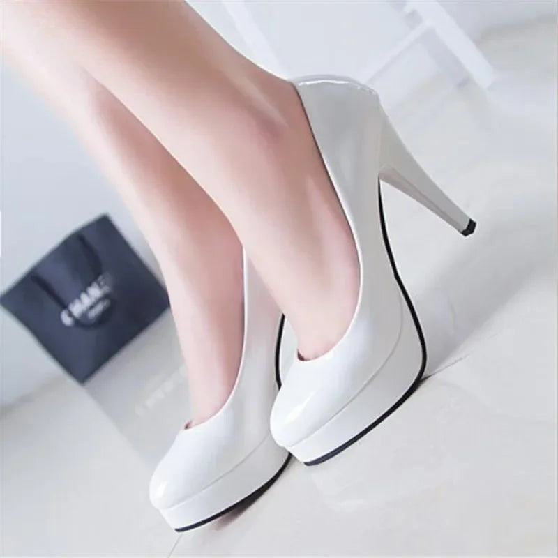 Manufacturer   Women Pumps Fashion Classic Patent Leather High Heels Shoes Nud Head Paltform Wedding Women Dress Shoes Plus Size 34-42   Pumps