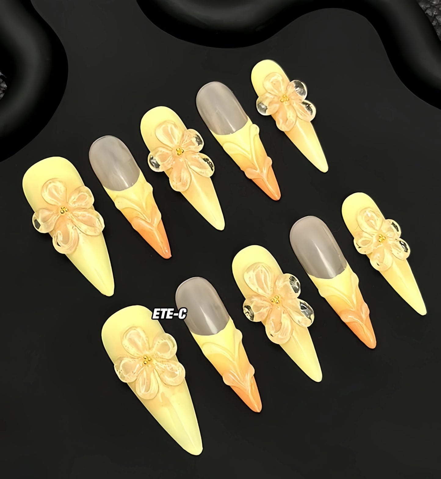 10Pcs Press On Nails Dark Style Charm Gradient Art Nail Full Diamond Long Almond Rhinestones Detachable Handmade Wear Fake Nails