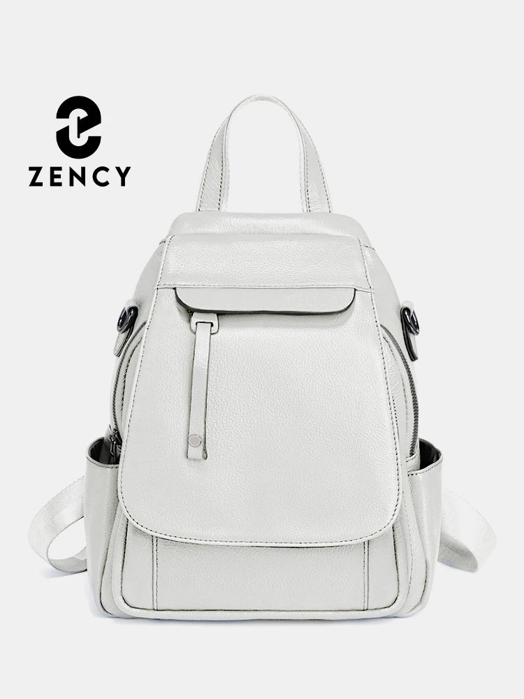 Zency Genuine Leather Women's Fashion Backpack High Quality School Travel Shoulder Bag Satchel Rucksack Multifunctional Pockets