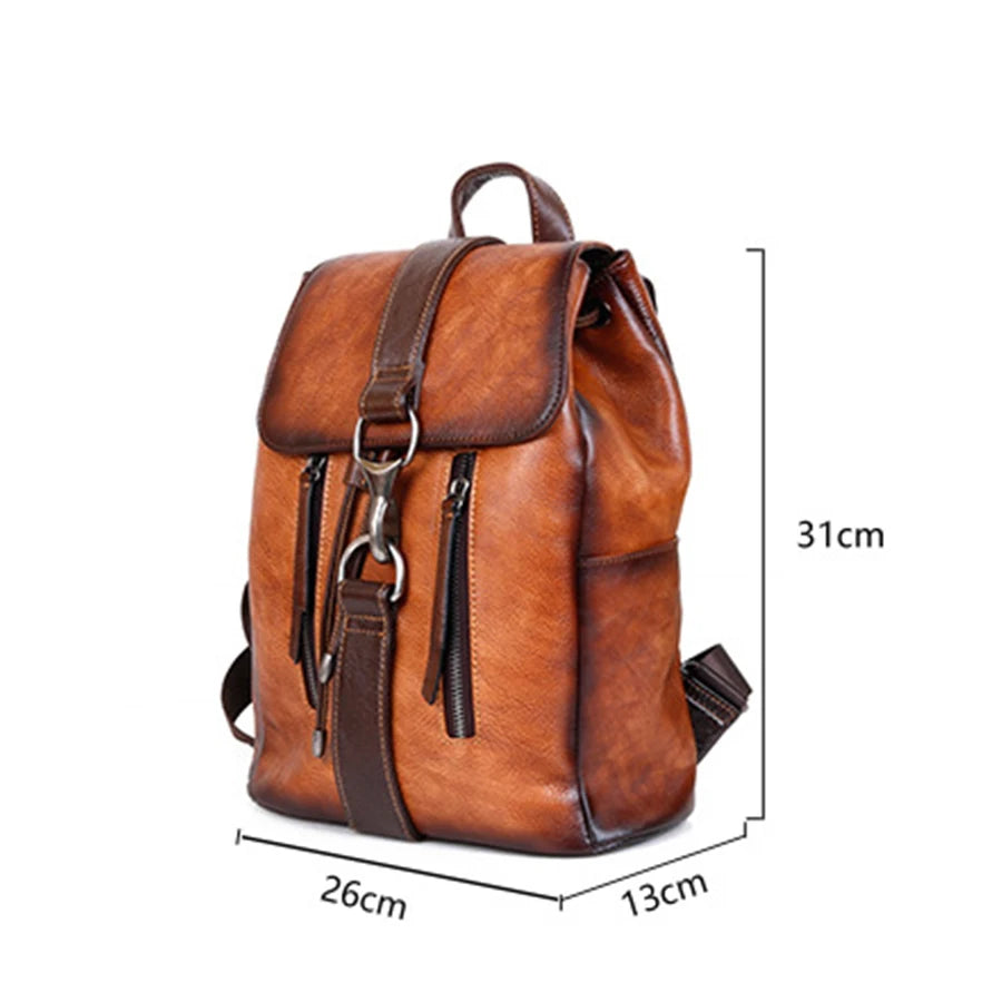 MOTAORA Genuine Leather Women's Vintage Backpack Retro Travel & School Bag Anti-Scratch Cowhide Shoulder Bag for Pad