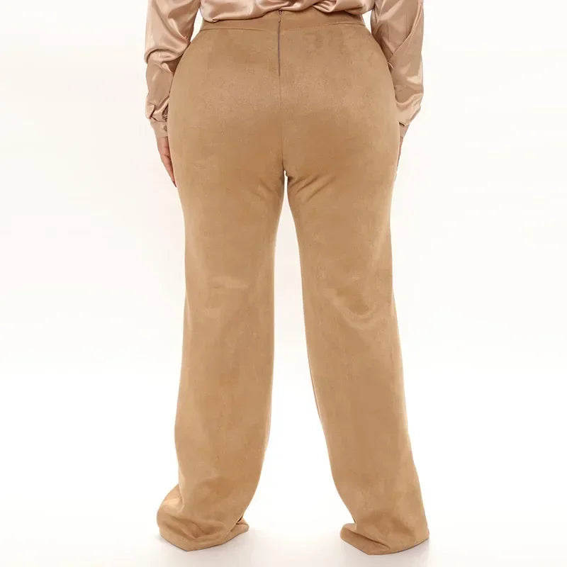 plus Size High Waist Faux Suede Leather Pant Women Slim Straight-leg Casual Stretch Trousers Bodycon 4XL Custom