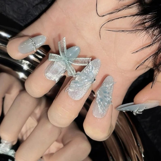 5set Fake Nails Art almond ballet detachable shining butterfly wearing press on nails handmade false nails Bulk Wholesale/Custom