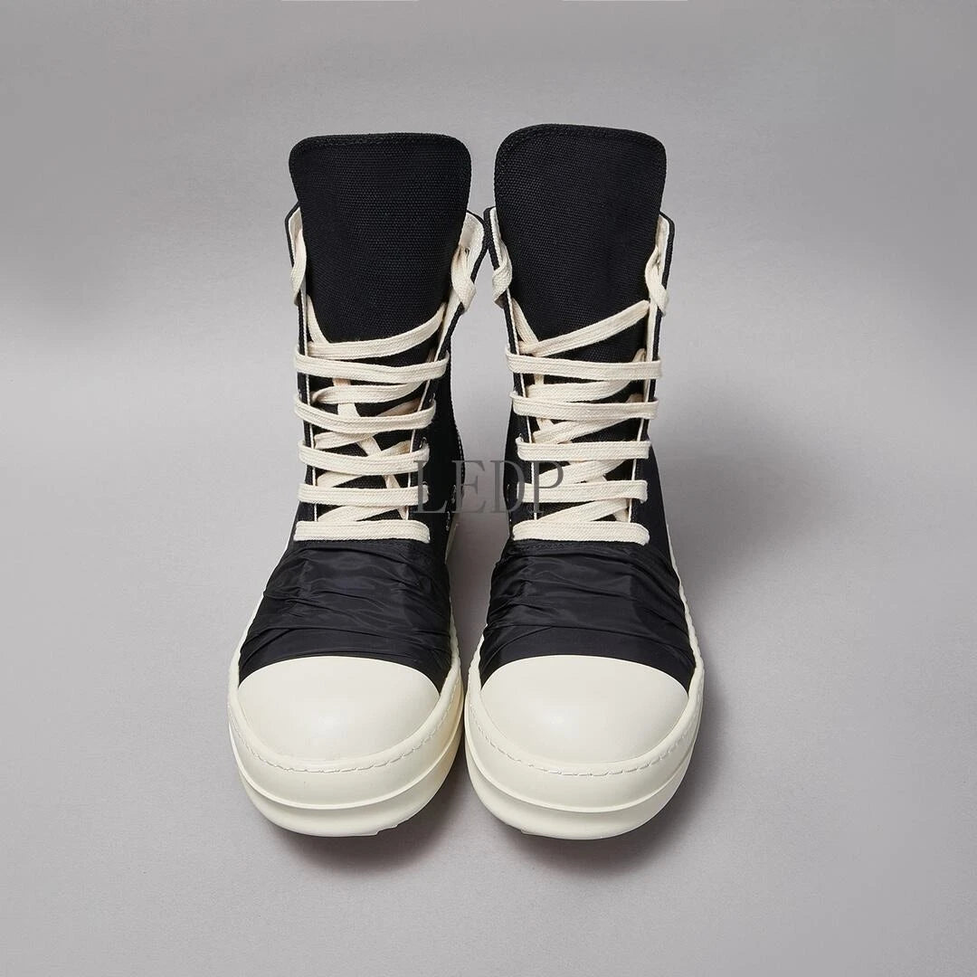 Manufacturer   Brand New Luxury Casual O-wen Shoe Men Retro Style Black Canvas High-top Pleated With Black Cloth Boots Women Owens Flat Sneaker    Sneakers