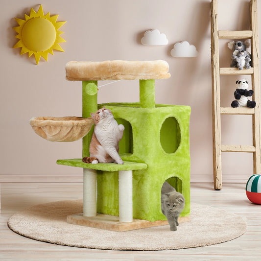 33 inch Cat Tree Cat Tower for Indoor Cats, Cat Activity Center Play House with Large Padded Perch, Hammock, 2-Tiered Condo, Scr   cat toy