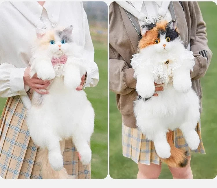 Pure Handmade Simulation Plush Cat Backpack Trendy And Cute Doll Cat Shoulder Bag For Women Exquisite Birthday Gifts For Girl CAT BAG