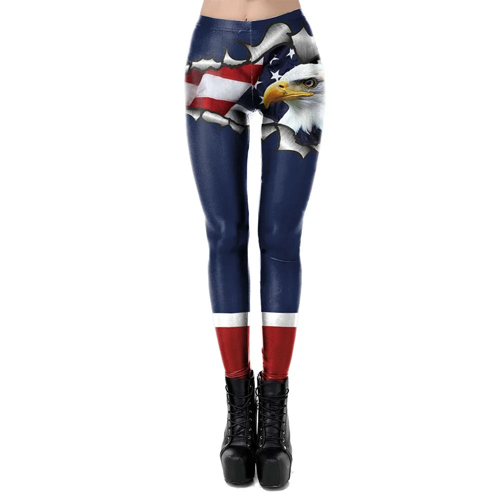 New Trend Women Legging High Waist Tights Sexy Pant Fitness Legins American US Flag Skull 3D Print Female Legging