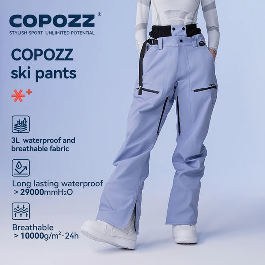 COPOZZ Winter 3L Ski Pant Men Loose Trousers Outdoor Snowboard Windproof Waterproof Snow Pant Keep Warm Women Ski Clothes