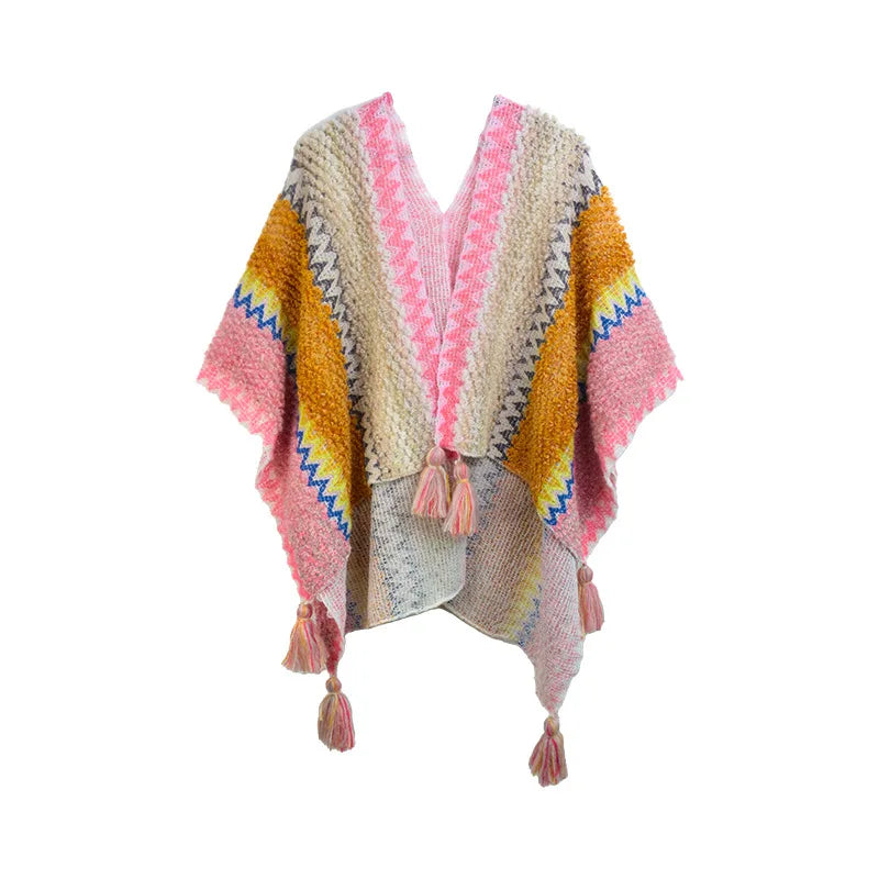 Retro Ethnic Style Shawl Women's Tourism Photography Knitted Scarves Blanket Fashion Tassel Cape Wrapped Fall Outside Ride scarf