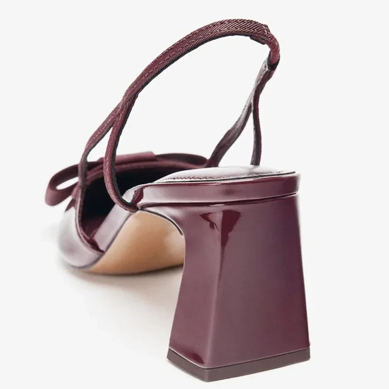 Manufacturer   Sexy Burgundy Patent Leather Pointed Toe Pumps Women Fashion Bow Slingback Brand Designer Shoes Elegant Cozy Banquet Dress Shoes   Pumps