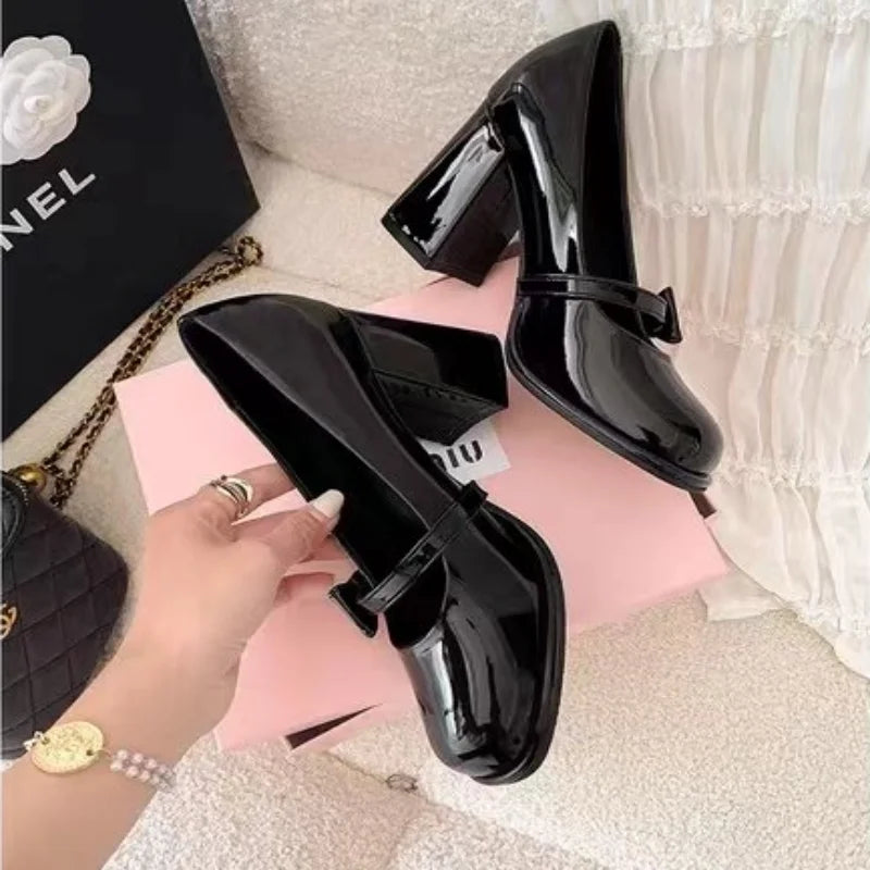 Manufacturer   New pink pointed-toe high-heeled shoes Women's  spring sweet and fashionable bow-shaped open-toe thick-soled Mary Jane shoes   Pumps