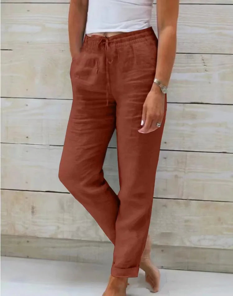 Cotton Linen Summer Pants for Women High Waist Elastic Casual Trousers Streetwear Solid Female Clothes  Loose Pencil Pants