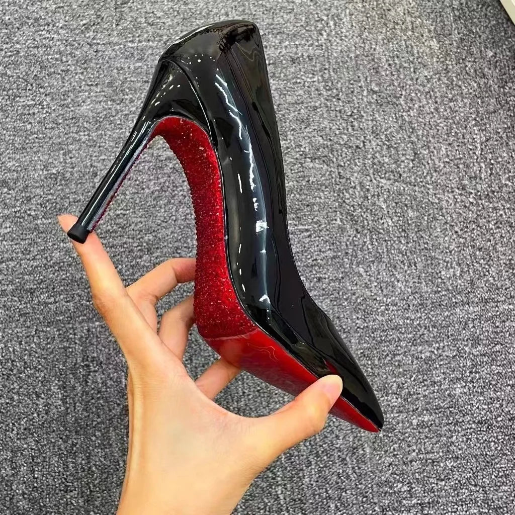 Manufacturer New Trend Sexy Patent Leather High Heels Women's Slip-On Pointed Stilettos Rhinestone High Heels Women's Sandals Zapatos   Pumps