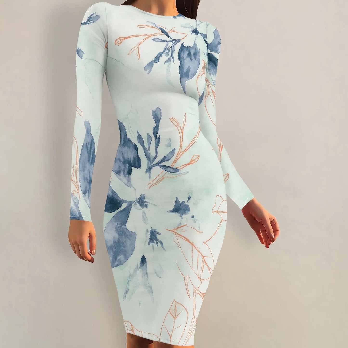 Womens Autumn Dresses Long Sleeve Basic Pencil Smocked Elastic Waist Casual A-Line Sexy Bodycon Mini Dress