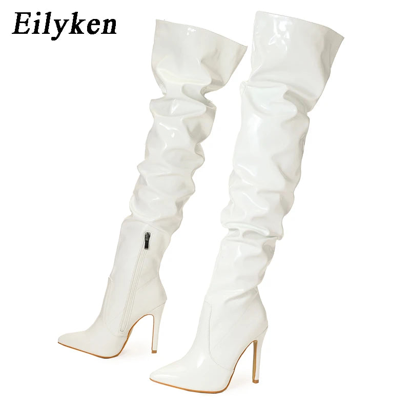 Manufacturer   Eilyken Red Women Over The Knee Boots High Heels Patent Leather Solid Pointed Toe Stiletto Side Zipper Sapatos Femininos   boots