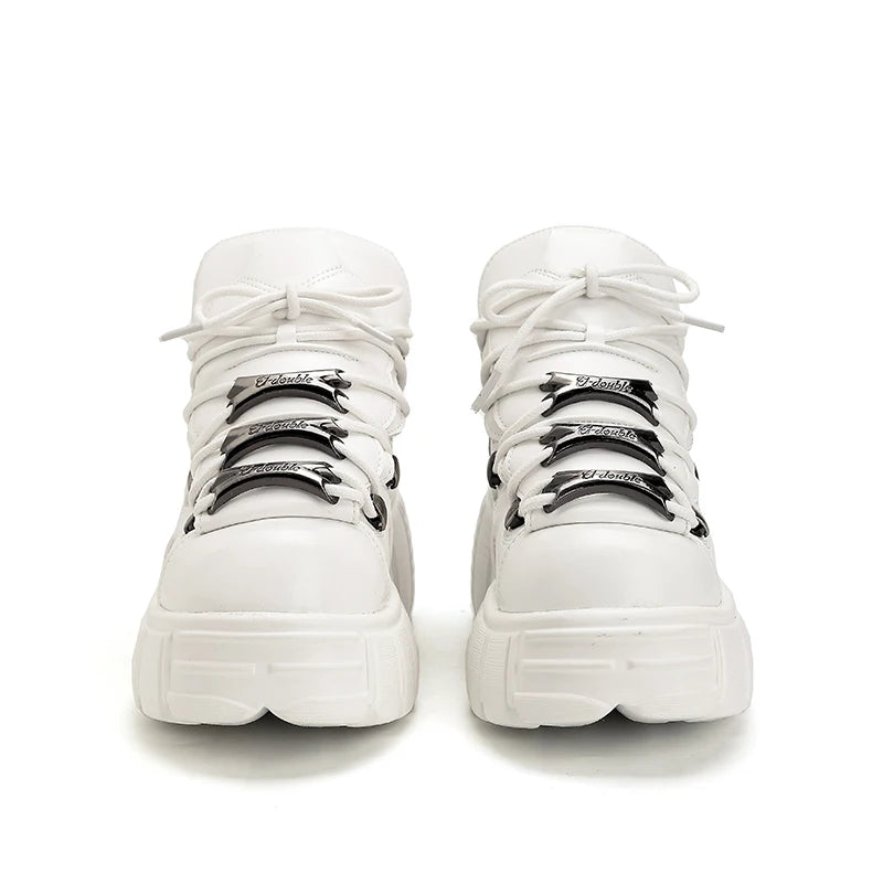 Manufacturer   New Brand Punk Style Women Shoes Lace-up heel height 6CM Platform Shoes Woman Rock Boots Metal Decor Woman Sneakers   boots