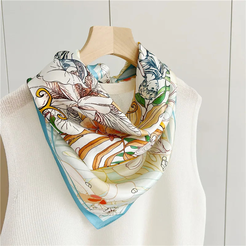 100% Natural Silk Scarf for Women Print Bufanda Mujer Real Silk Headscarf 65x65cm Bandanas Silk Scarves Square Neckscarf Wraps
