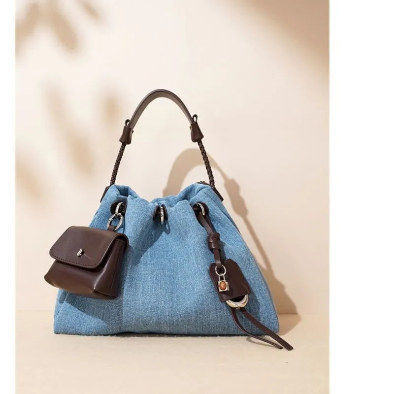 JIAERDI High Street Denim Bucket Bag Purse Women Retro Handle Luxury Design Casual Crossbody Bags Female Retro Messenger Bag Y2k