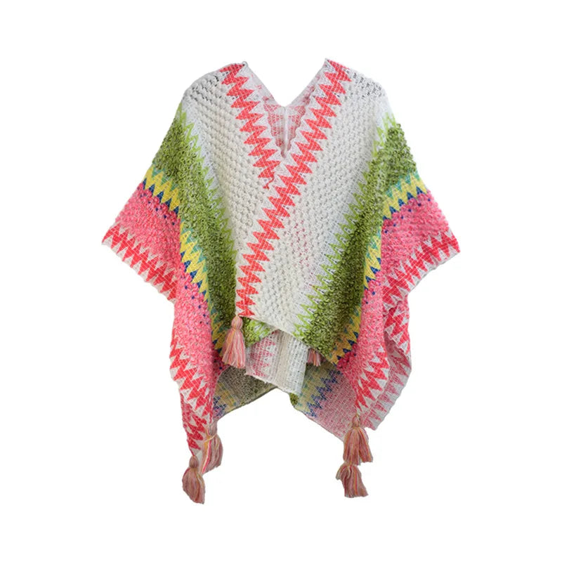 Retro Ethnic Style Shawl Women's Tourism Photography Knitted Scarves Blanket Fashion Tassel Cape Wrapped Fall Outside Ride scarf