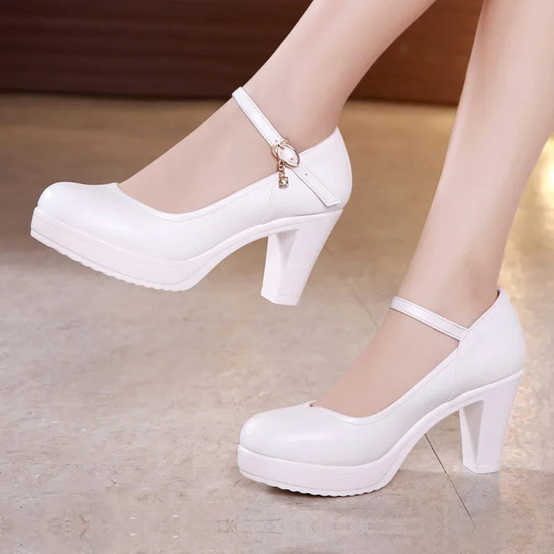 Manufacturer   Small Size 32-43 Shallow Thick Bottom White Silver Wedding Shoes Bride Platform Pumps Block High Heels Shoes for Model Mom   Pumps