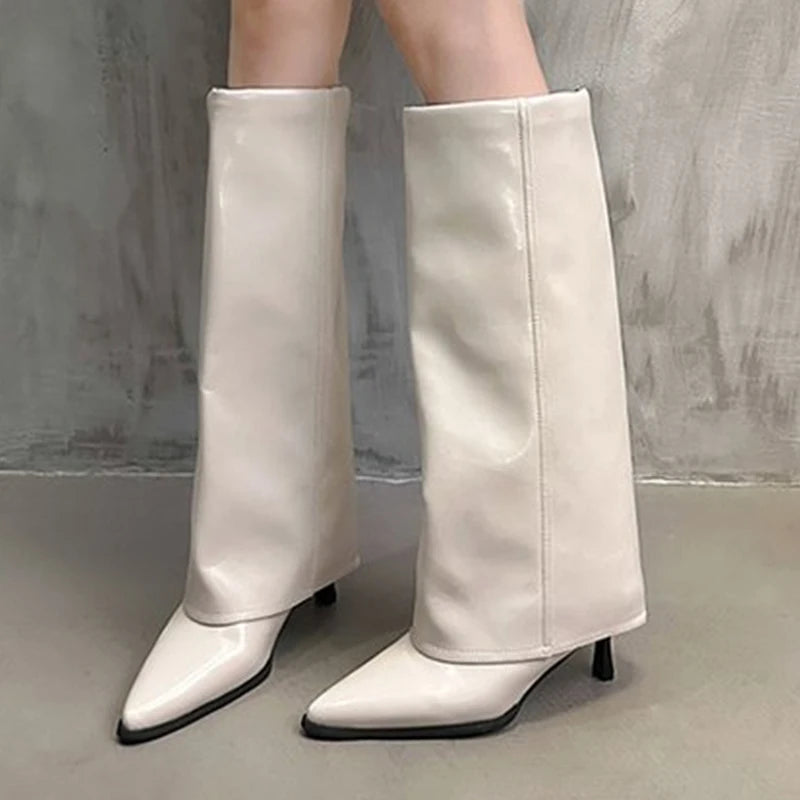 Manufacturer   Chunk Leather High Boots Women Knee High Pointer Toe Heels Shoes Woman Trend Chelsea Boots New Pumps Mujer Snow Gladiator Botas   boots