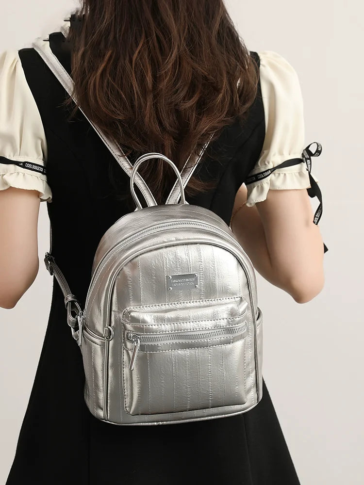 Premium Silver Backpack College Student's School Backpack Student's School Shoulder Bag Multi-Function Travel Bags Girls