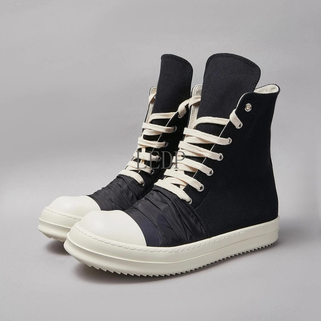 Manufacturer   Brand New Luxury Casual O-wen Shoe Men Retro Style Black Canvas High-top Pleated With Black Cloth Boots Women Owens Flat Sneaker    Sneakers