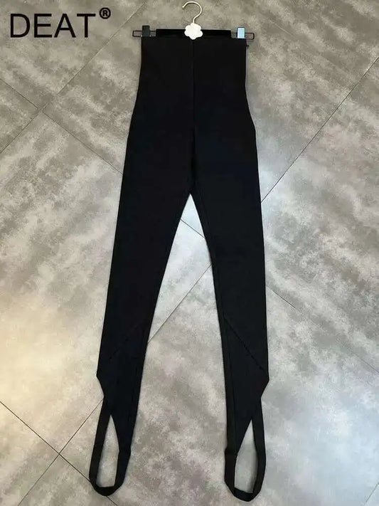 Casual High Elastic Waist Cross Patchwork Design Pencil Pants For Women Stretch Black Trousers Autumn Female pant