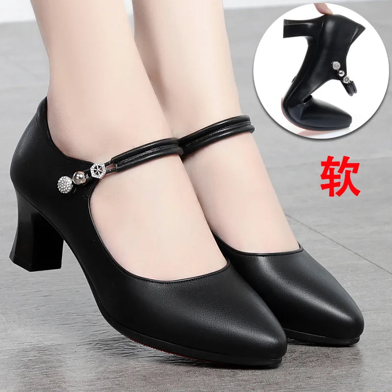 Manufacturer   CINESSD Fashion Pumps New High Quality Genuine Leather Vintage Mary Jane Shoes Square Toe High Heels Flat Shoes Lightweight Shoe   Pumps