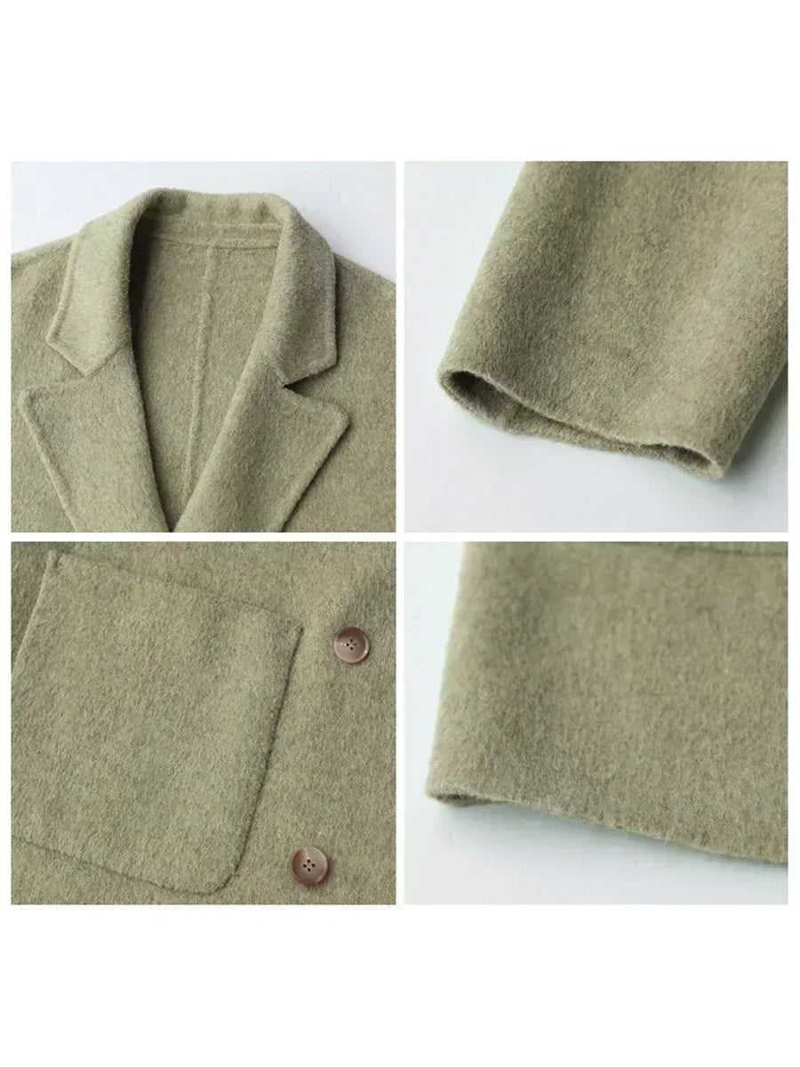 CHIC VEN Women's Woolen Coats Loose Casual Double Breasted Retro Double-sided Jacket Office Lady Outerwear Autumn Winter