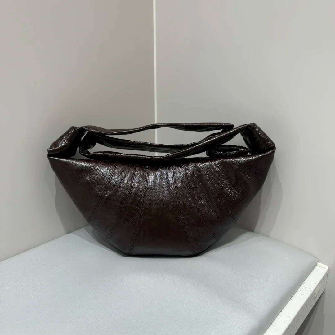 Original Linen Coated Croissant Commuter Versatile Messenger Bag Genuine Leather Croissant Large Capacity Ladies Dumpling Bag