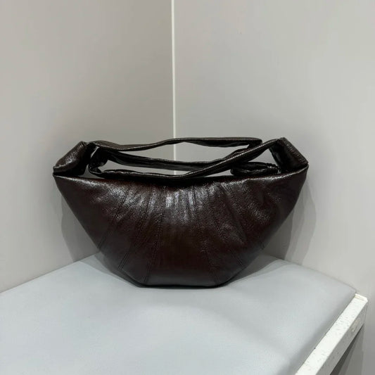 Original Linen Coated Croissant Commuter Versatile Messenger Bag Genuine Leather Croissant Large Capacity Ladies Dumpling Bag