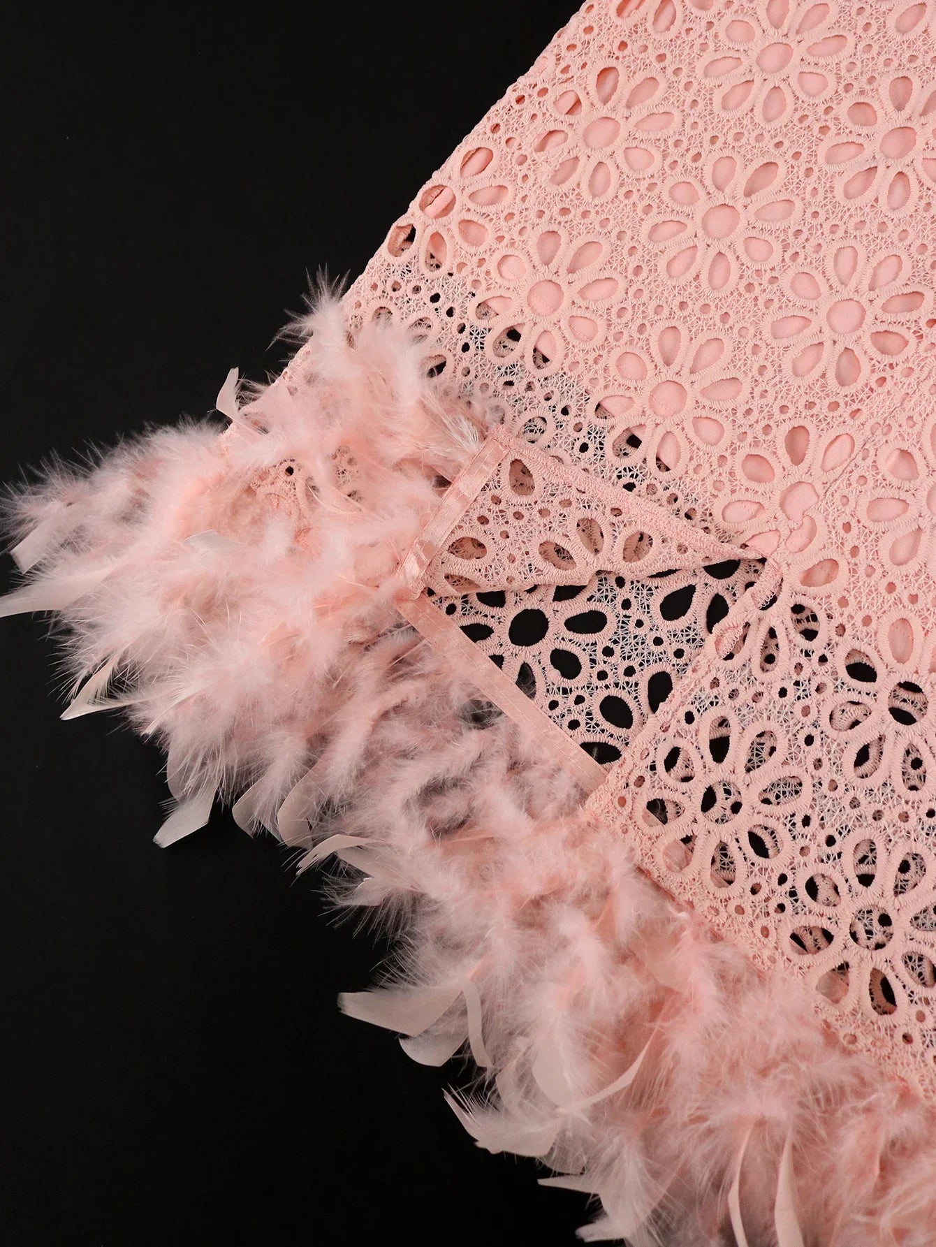 ONTINVA Women Pink Lace Church Dress Short  Lantern Sleeve Slim Fit Feather Hem Plus Size Wedding Guest Prom Evening Party Gowns