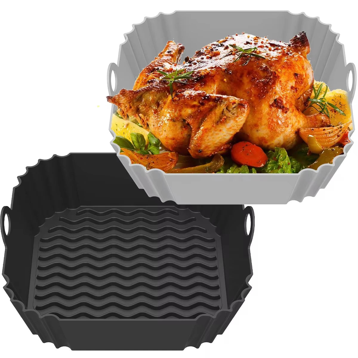 manufacturer  Silicone Air Fryer Pot Tray Food Safe Reusable Square BBQ Barbecue Pad Plate Airfryer Oven Baking Mold Basket Pan for Kitchen   Kitchen gadgets